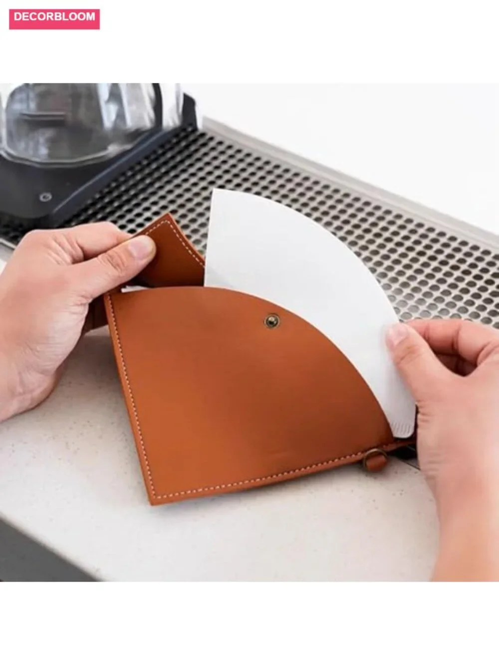 Portable Coffee Filter Holder Bag with Hook, PU Leather, Waterproof, for